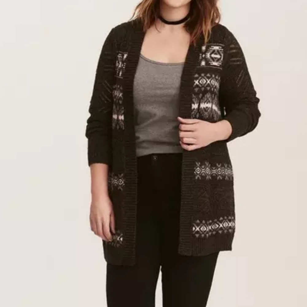 Torrid Multi-Color Geometric Pattern Open Front Cardigan
